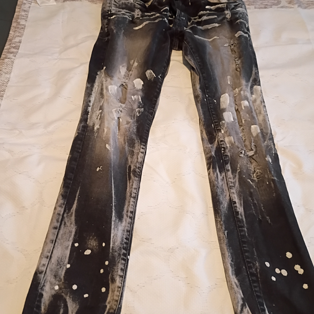 Distressed Black and White Jeans